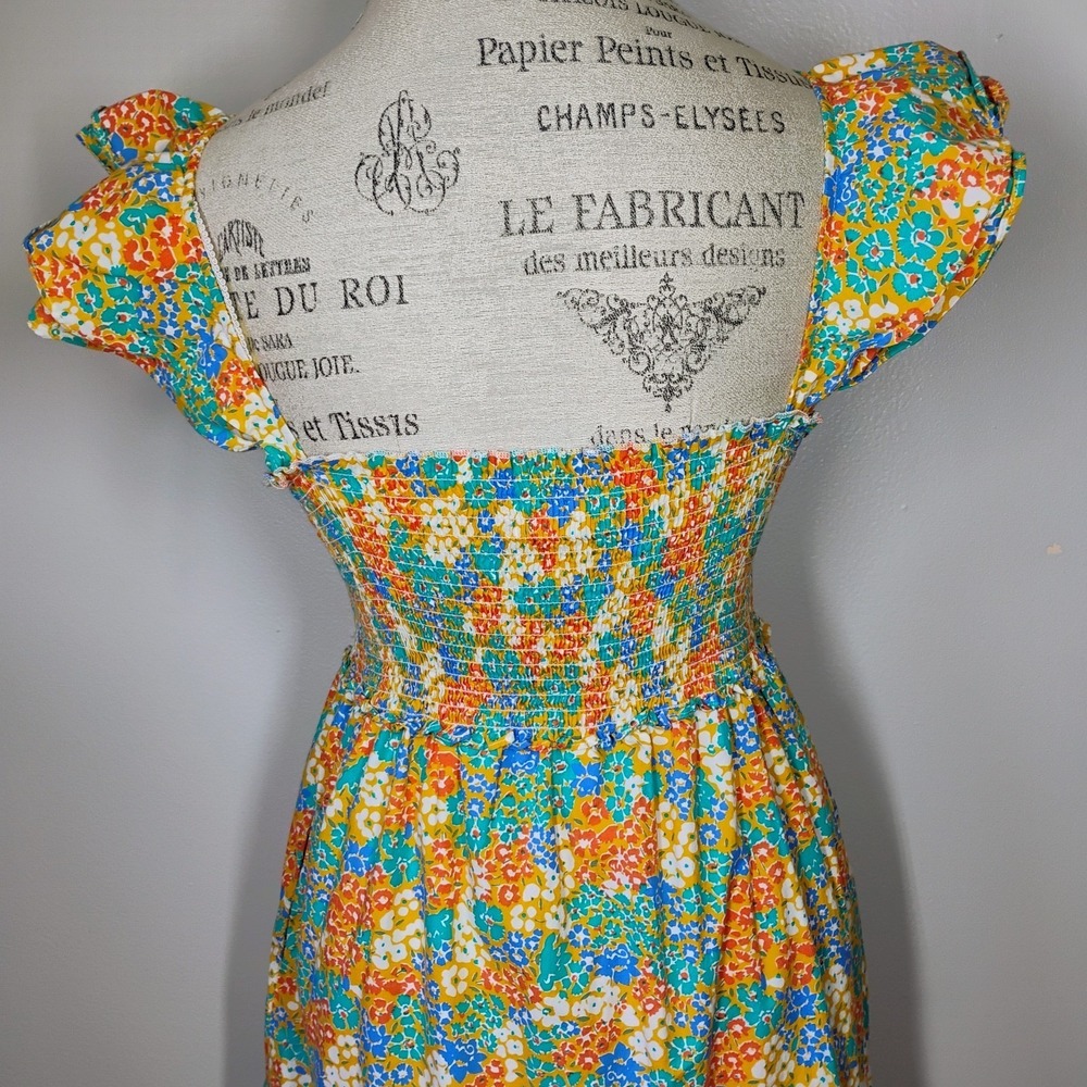 THML Garden Floral Smocked Midi Dress Women Large Tiered Ruffle Cottage Feminine - Picture 6 of 12